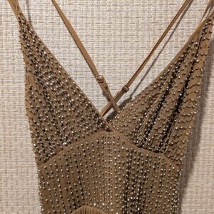 Free People Chartreuse Mini Dress with Silver Details